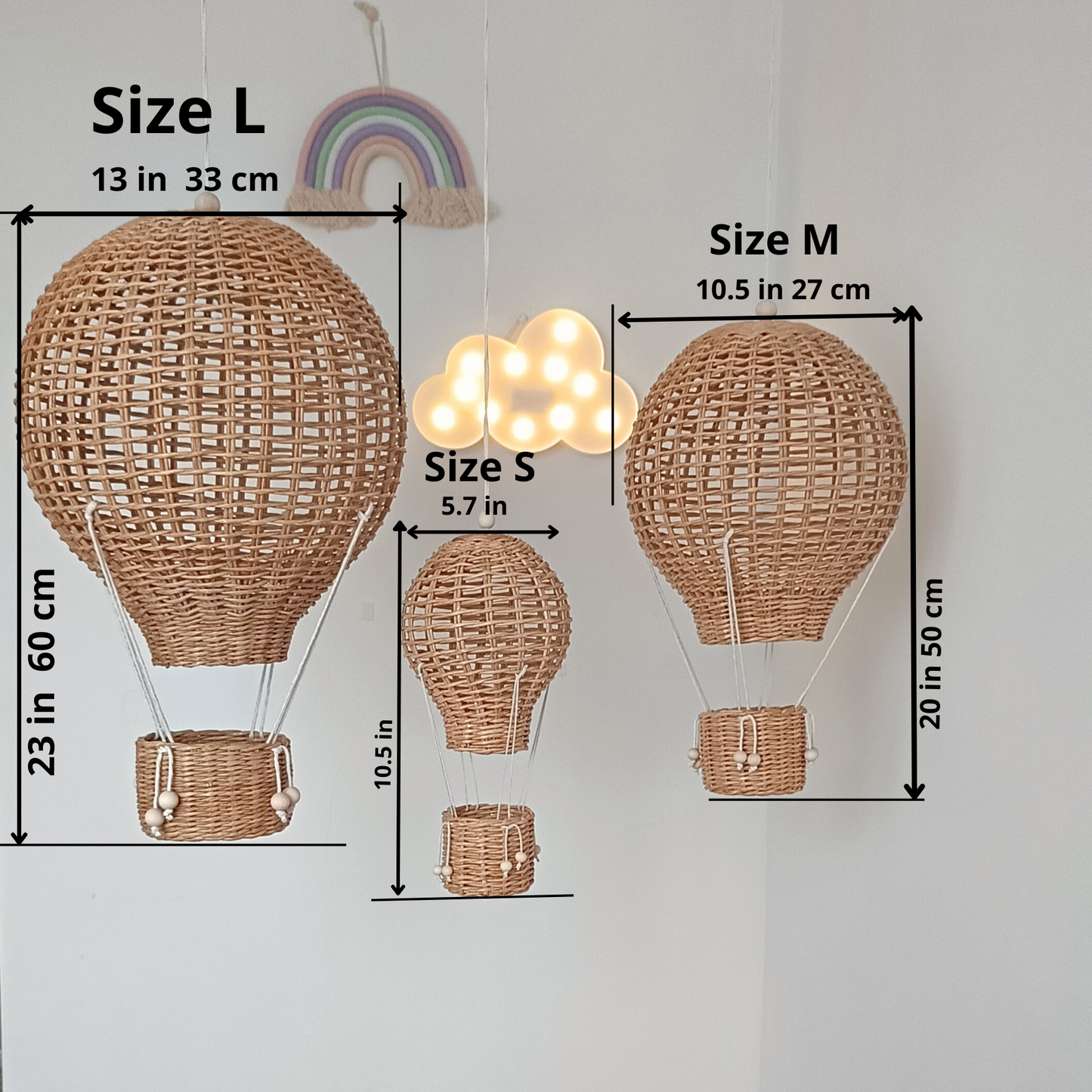 Zestaw ozdobnych balonów z koszem (3 rozmiary)
