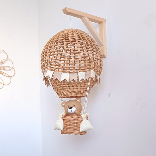 Night light for a child's room - hot air balloon with wooden wall mount