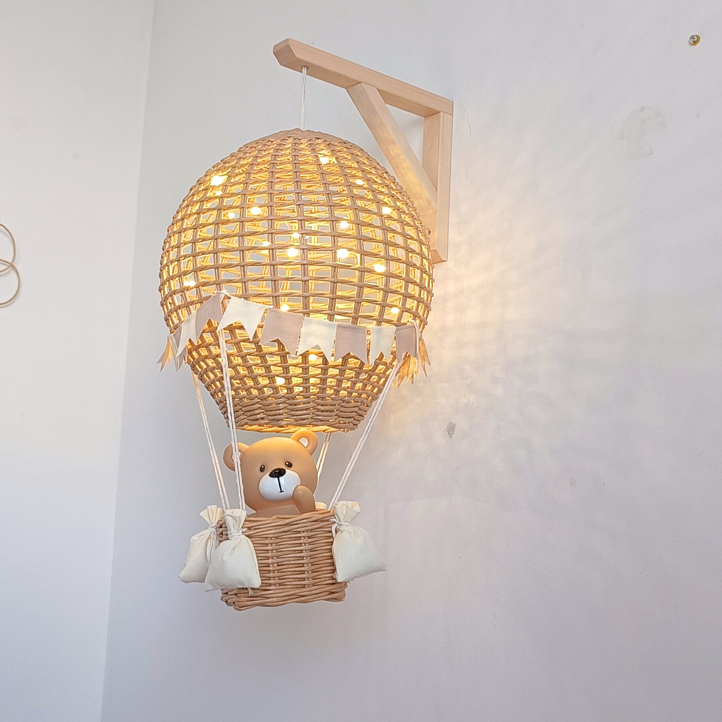 Night light for a child's room - hot air balloon with wooden wall mount