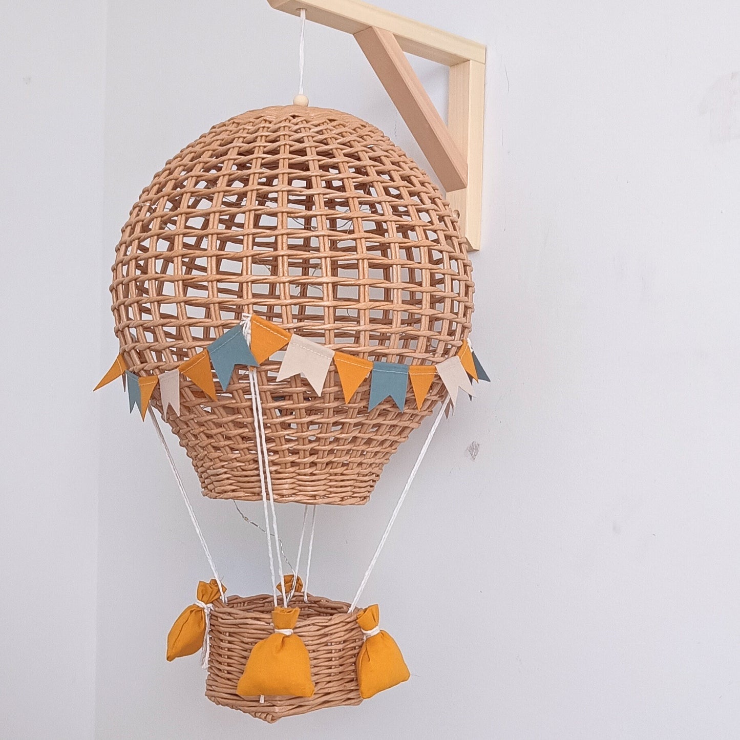 Hot Air Balloon Night Light – Nursery Wall Lamp, Handmade Wicker Balloon Light, Kids Room Decor