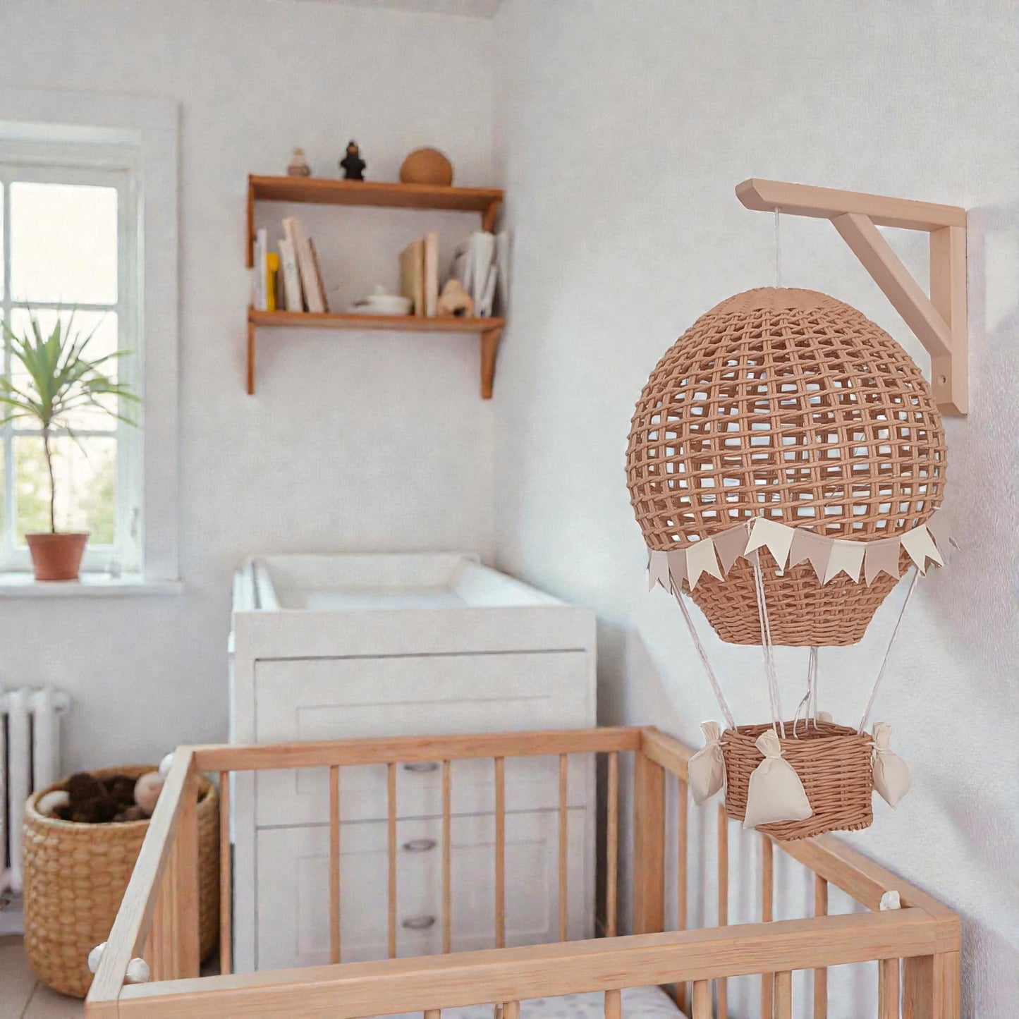 Night light for a child's room - hot air balloon with wooden wall mount