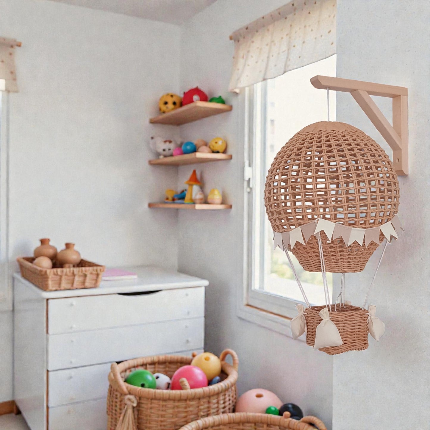 Night light for a child's room - hot air balloon with wooden wall mount