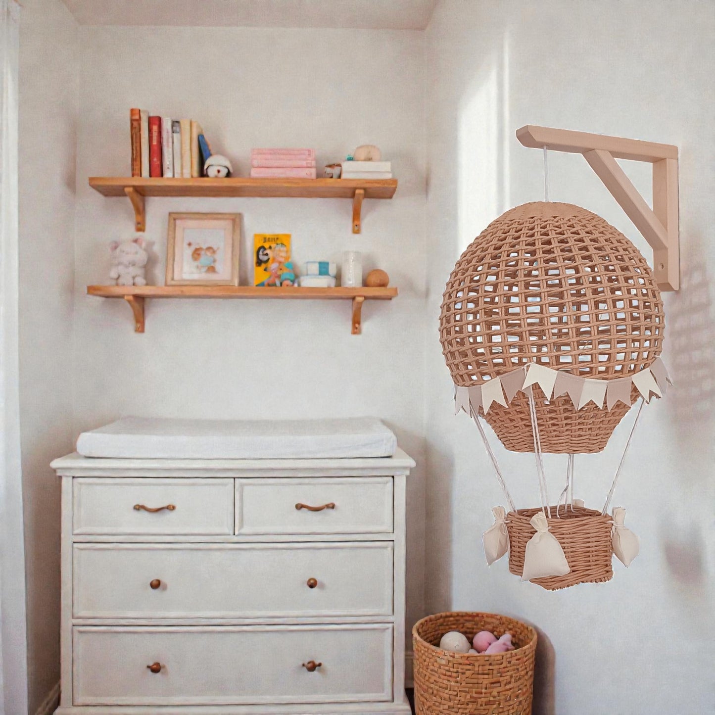 Night light for a child's room - hot air balloon with wooden wall mount
