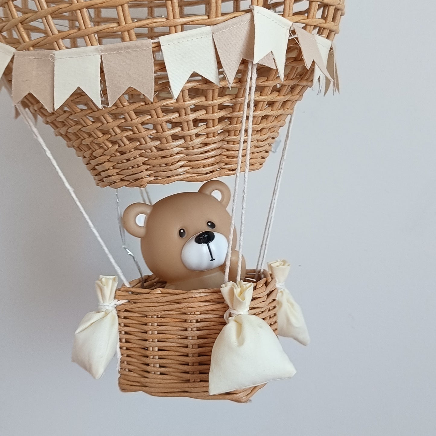 Night light for a child's room - hot air balloon with wooden wall mount